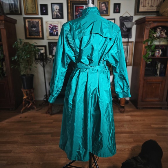 Vintage 80s The Legend Teal Aqua Full Length Trench Coat Belted Water Resistant - Picture 4 of 7